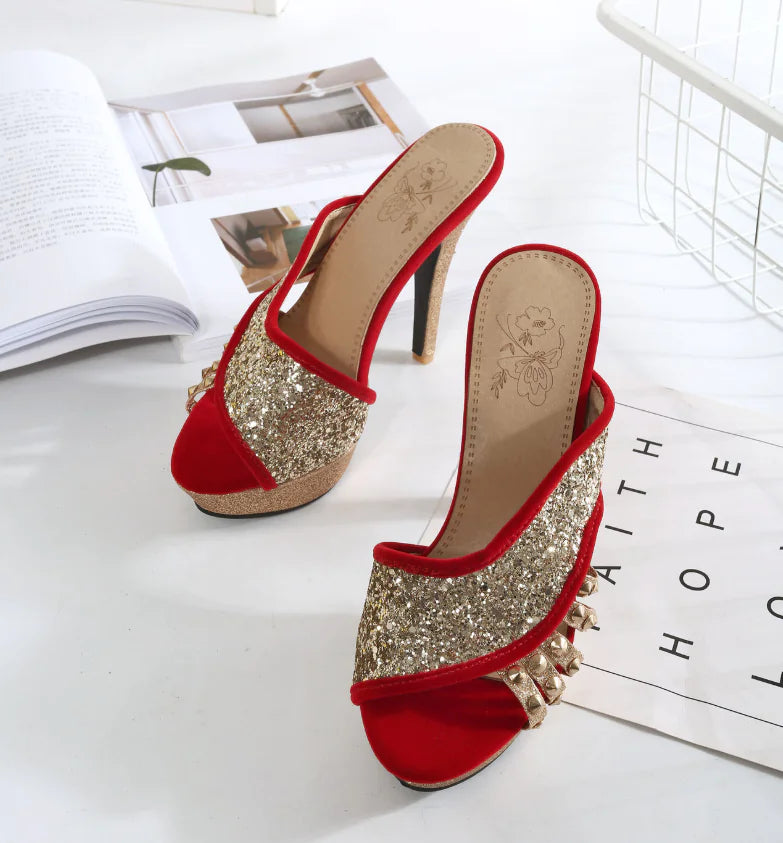 Tacones Altos con Remaches y Brillitos 👡💎