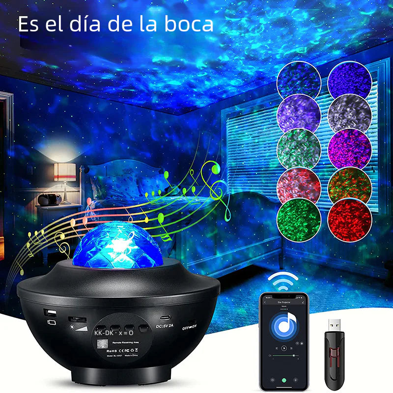 Luz Nocturna Proyector de Estrellas Giratorio con Bluetooth